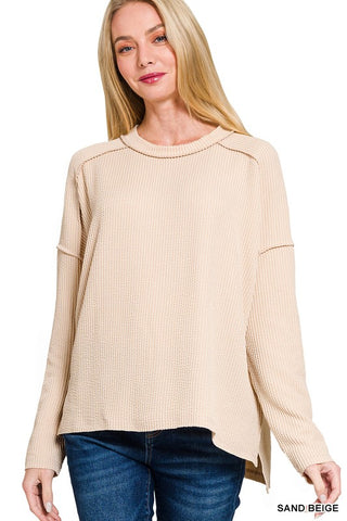 Sand Beige Ribbed Boat Neck Top RTL-8452A