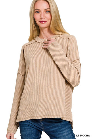Lt Mocha Ribbed Boat Neck Top RTL-8452A