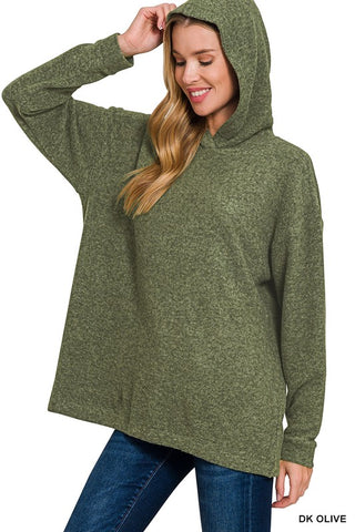 Dk Olive Hooded Melange Sweater HT2207