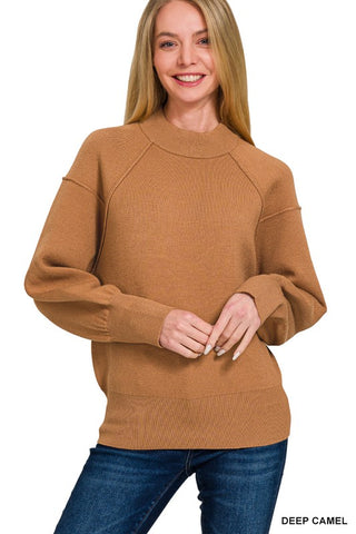 H Deep Camel Exposed Seam Sweater TW-2381Y