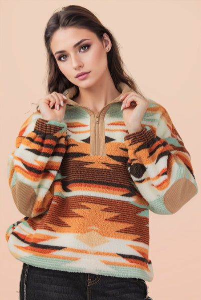 Mint Aztec 1/2 Zip Teddy Bear Fleece NT-12349