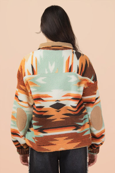 Mint Aztec 1/2 Zip Teddy Bear Fleece NT-12349