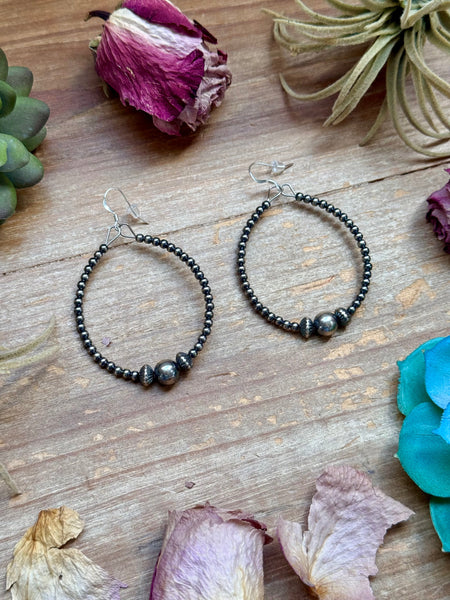 Sterling Silver Pearl Hoop Earrings - 8 mm in the middle