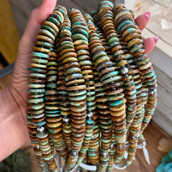 Green Turquoise Graduated Necklace with Sterling Silver Pearls & Hematite – 23”