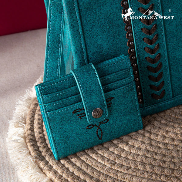 Montana West Whipstitch Concealed Carry Tote With Matching Bi-Fold Wallet - Turquoise MW1124-H8120SW