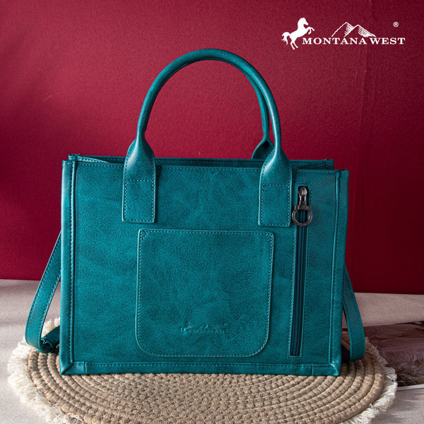 Montana West Whipstitch Concealed Carry Tote With Matching Bi-Fold Wallet - Turquoise MW1124-H8120SW