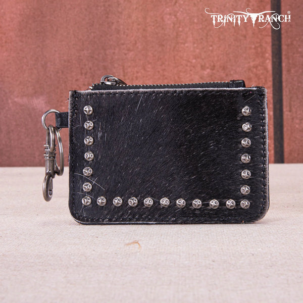 Trinity Ranch Genuine Hair-On Cowhide /Tooled Collection Phone Purse with Coin Pouch Black