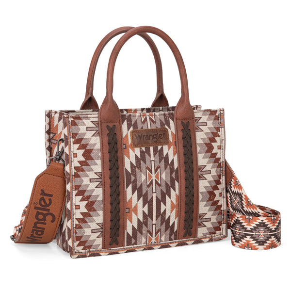 Wrangler Southwestern Pattern Dual Sided Print -Tote/Crossbody - BROWN