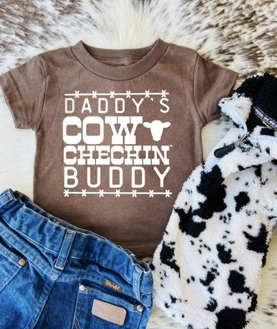 Brown Daddy's Cow Checkin' Buddy Kids Tee