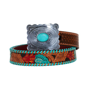 Tropical Hand Tooled Leather Belt