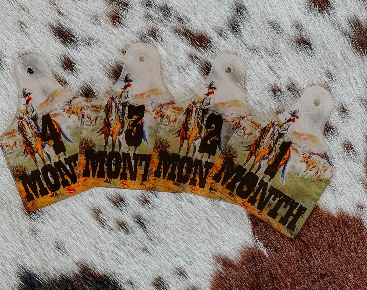 Cowboy Up Printed Acrylic Monthly Milestone Eartags