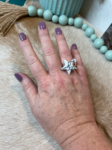 White Buffalo Adjustable Star Ring - M